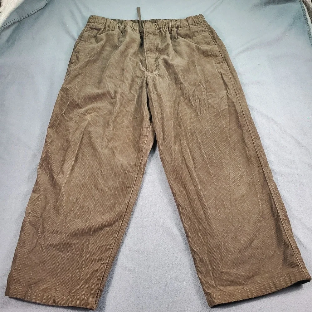 Uniqlo Mens XL Brown Corduroy Utility Fatigue Pants Elastic Waist 321-479822